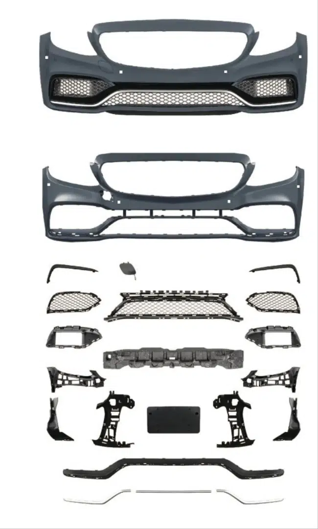 W205 C SERISI IÇIN C63 GÖRÜNÜM ÖN TAMPON PANJUR (SILVER TRIM)-GTR PANJUR ILE
